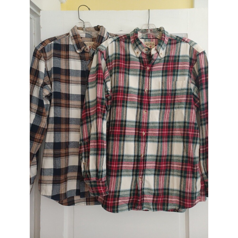 RedHead plaid flannel shirts set/2 mens M buttondown rugged granola outdoor